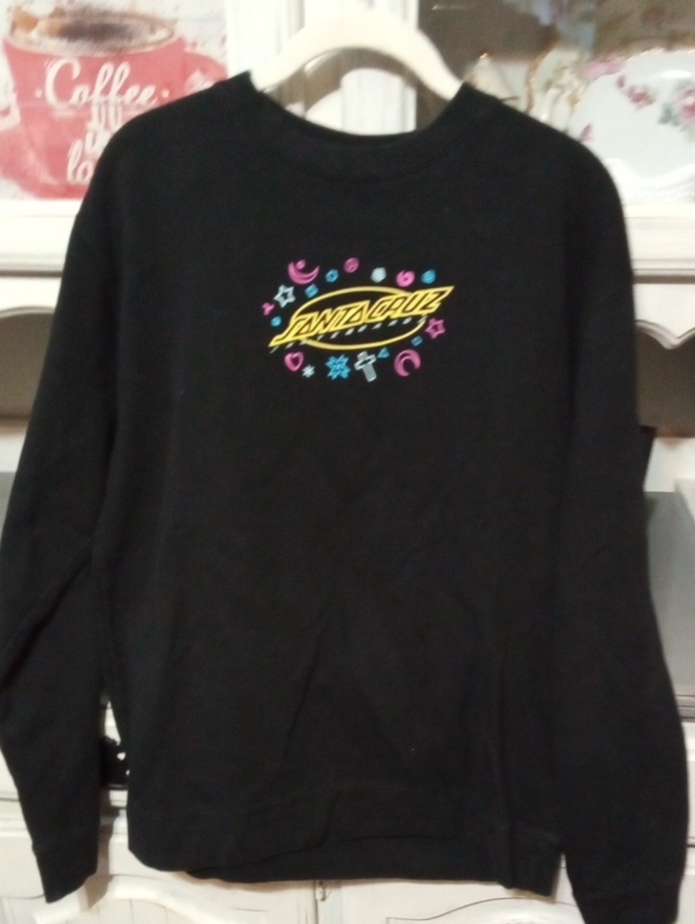 Santa Cruz Skateboards Black Graphic Crew Sweatshirt with Neon Logo